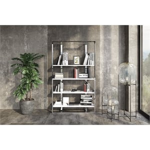 Modrest Fauna 4-Shelves Modern Stainless Steel Bookshelf in White High Gloss