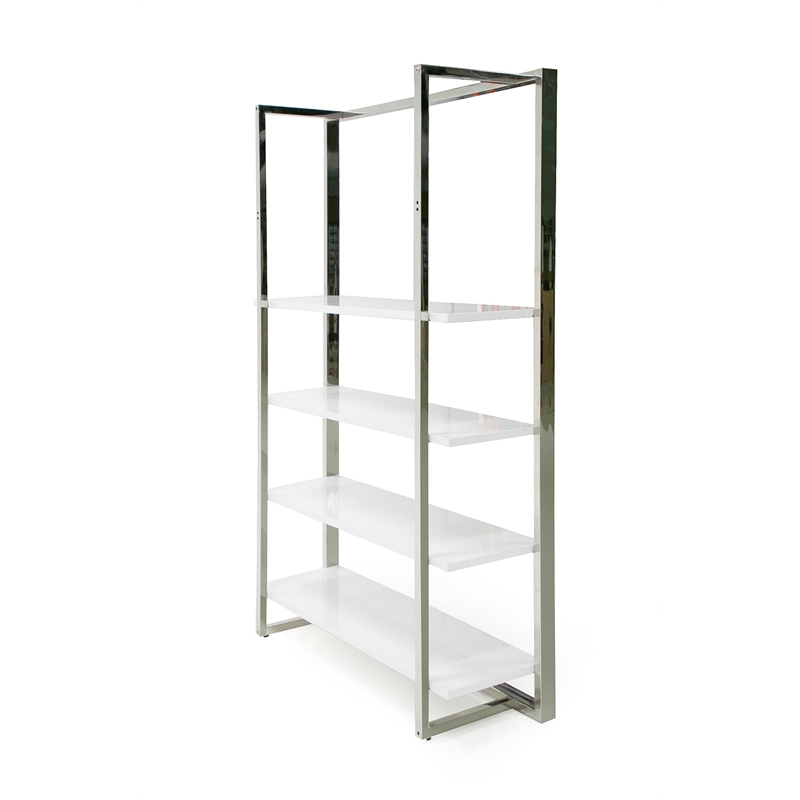Modrest Fauna 4-Shelves Modern Stainless Steel Bookshelf in White High Gloss