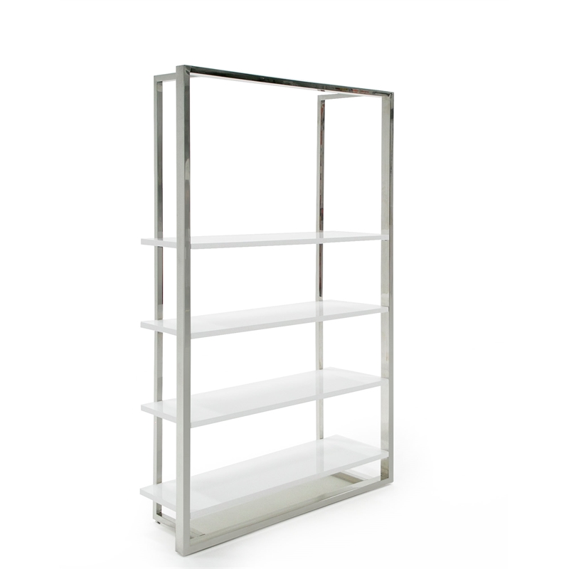Modrest Fauna 4-Shelves Modern Stainless Steel Bookshelf in White High Gloss