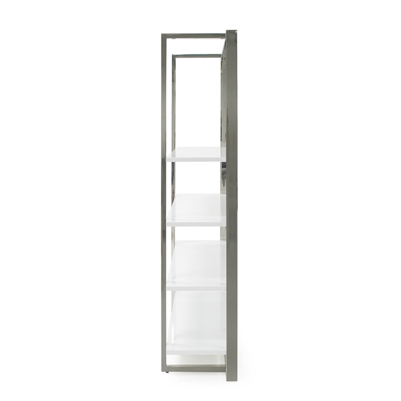 Modrest Fauna 4-Shelves Modern Stainless Steel Bookshelf in White High Gloss