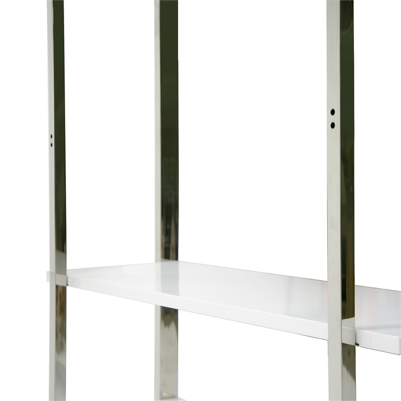 Modrest Fauna 4-Shelves Modern Stainless Steel Bookshelf in White High Gloss