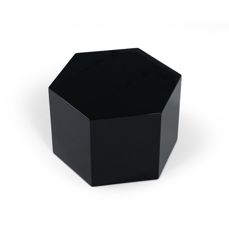 Modrest Newmont Hexagonal Small MDF Wood Veneer End Table in Black High Gloss