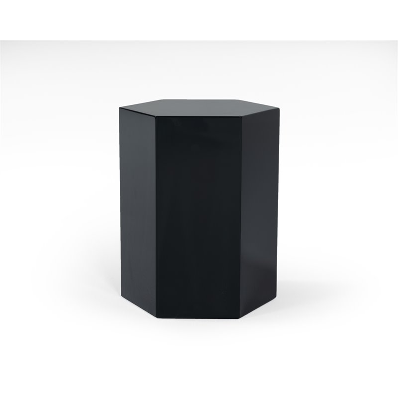 Modrest Newmont Hexagonal Large MDF Wood Veneer End Table in Black High Gloss