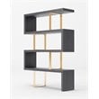 Modrest Maze Wood Veneer & Stainless Steel Bookcase in Elm Gray/Gold