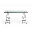 Modrest Ostro Modern Glass & Stainless Steel Writing Desk in Silver/Clear