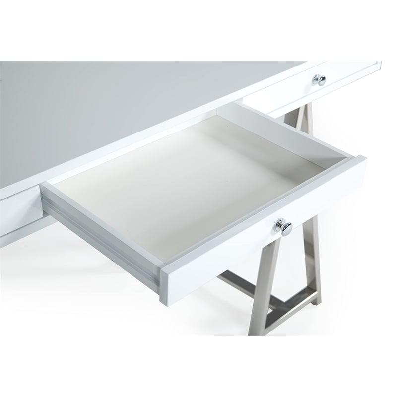 Modrest Ostrow 3-Drawer Rectangular Stainless Steel Writing Desk in White