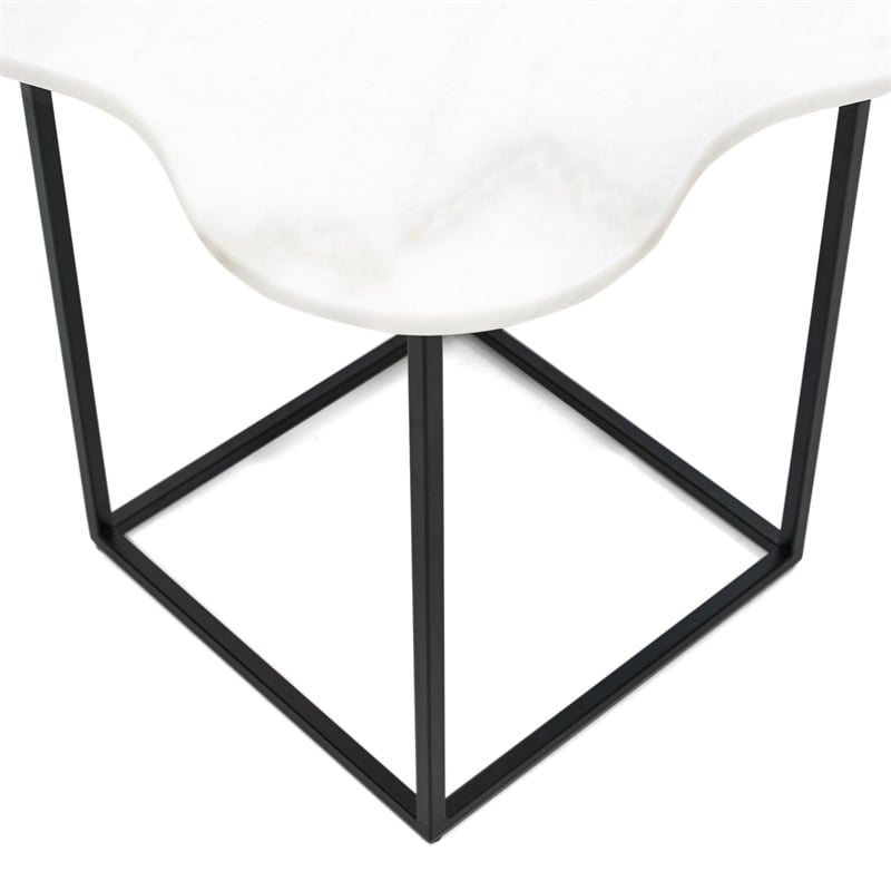 Modrest Aleidy Square Metal & Marble End Table in Black/White Finish