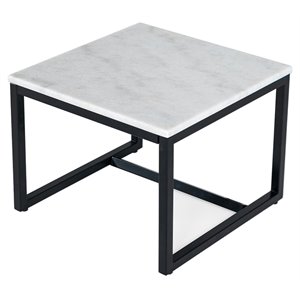 Modrest Baca Square Contemporary Metal & Marble End Table in Black/White