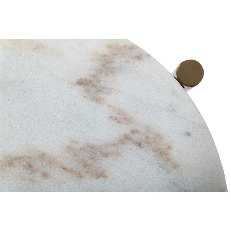 Modrest Denzel Round Marble & Stainless Steel End Table in White/Gold