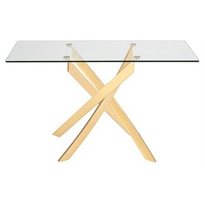 Modrest Pyrite Modern Glass & Stainless Steel Console Table in Gold/Clear