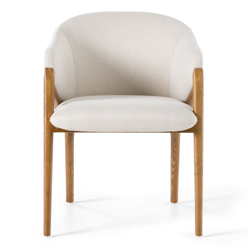 Modrest Lunde Fabric & Vegan Leather Dining Arm Chair in Walnut/Cream