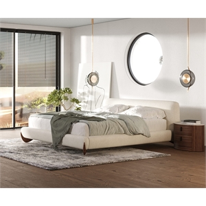 Modrest Fleury 90.95x99.61&quot Contemporary Wood & Fabric EK Bed in Walnut/Cream