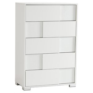 modrest ancona 5-drawer modern mdf wood & metal chest in white gloss