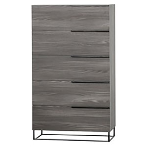 modrest enzo 5-drawer solf closing modern veneer & metal chest in gray
