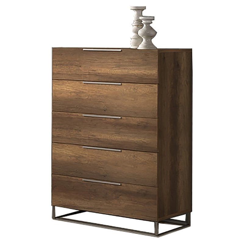 Modrest Lorenzo 5-Drawer Modern Wood Laminate Chest in Walnut/Light Oak