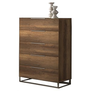 modrest lorenzo 5-drawer modern wood laminate chest in walnut/light oak