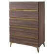 Modrest Calabria 5-Drawer Modern Wood Laminate Chest in Walnut/Antique Brass