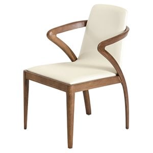 Modrest Falcon 17&quot Mid-Century Wood & Faux Leather Dining Chair in Off White