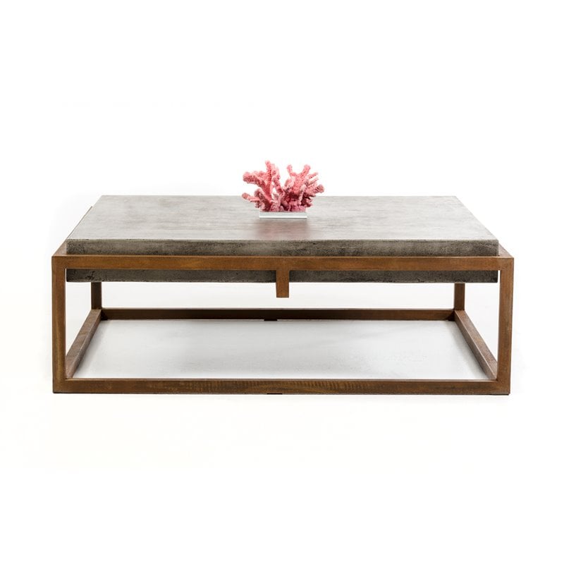 Modrest Shepard Square Modern Concrete Stone Coffee Table in Dark Gray/Walnut