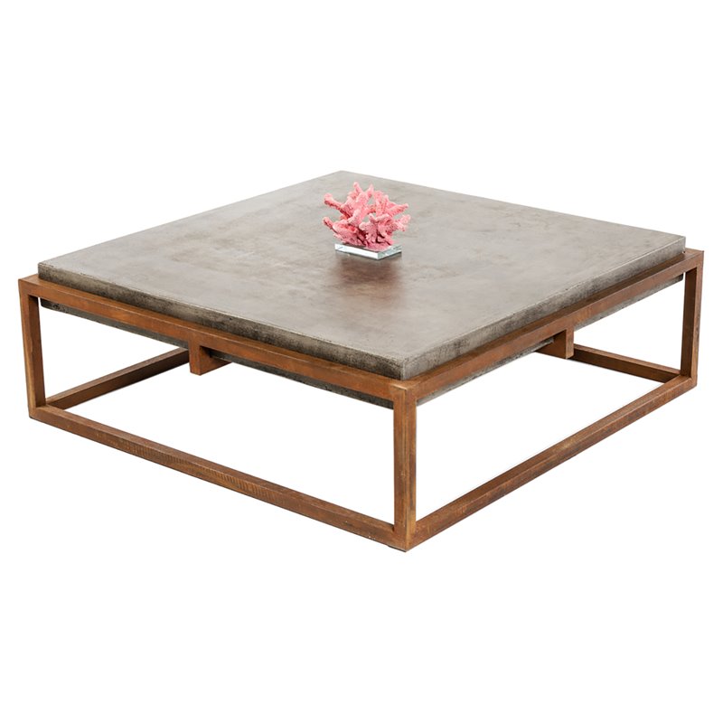 Modrest Shepard Square Modern Concrete Stone Coffee Table in Dark Gray/Walnut