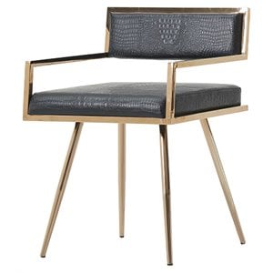 Modrest Rosario 20&quot Modern Steel & Faux Leather Dining Chair in Black/Gold