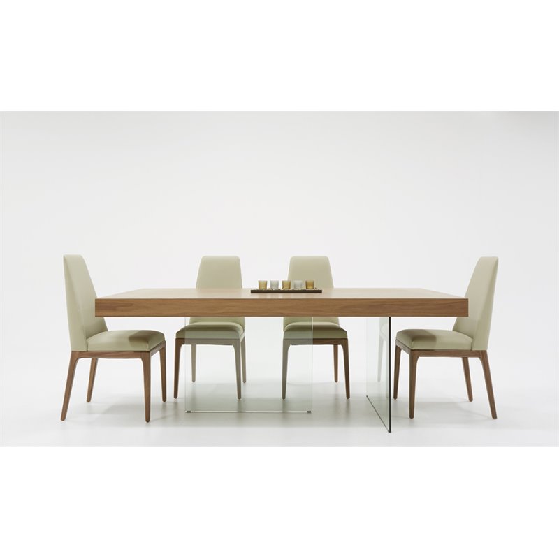 Modrest Encino Rectangular Modern Veneer & Glass Dining Table in Walnut/Clear