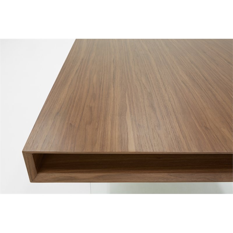 Modrest Encino Rectangular Modern Veneer & Glass Dining Table in Walnut/Clear