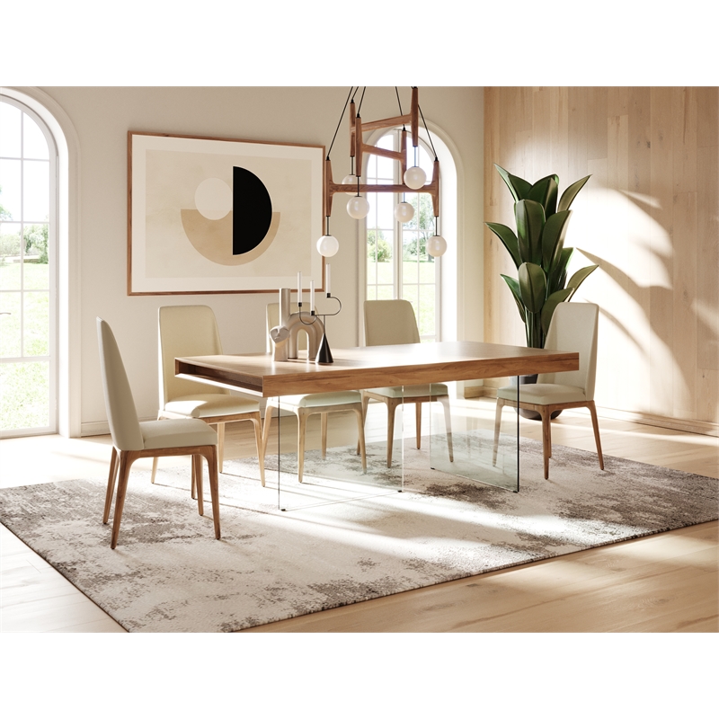 Modrest Encino Rectangular Modern Veneer & Glass Dining Table in Walnut/Clear