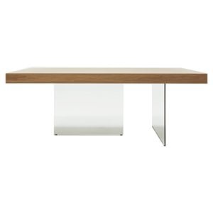 Modrest Encino Rectangular Modern Veneer & Glass Dining Table in Walnut/Clear