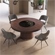 Modrest Houston Round Modern Glass & Wood Veneer Dining Table in Walnut