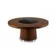Modrest Houston Round Modern Glass & Wood Veneer Dining Table in Walnut