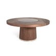 Modrest Houston Round Modern Glass & Wood Veneer Dining Table in Walnut
