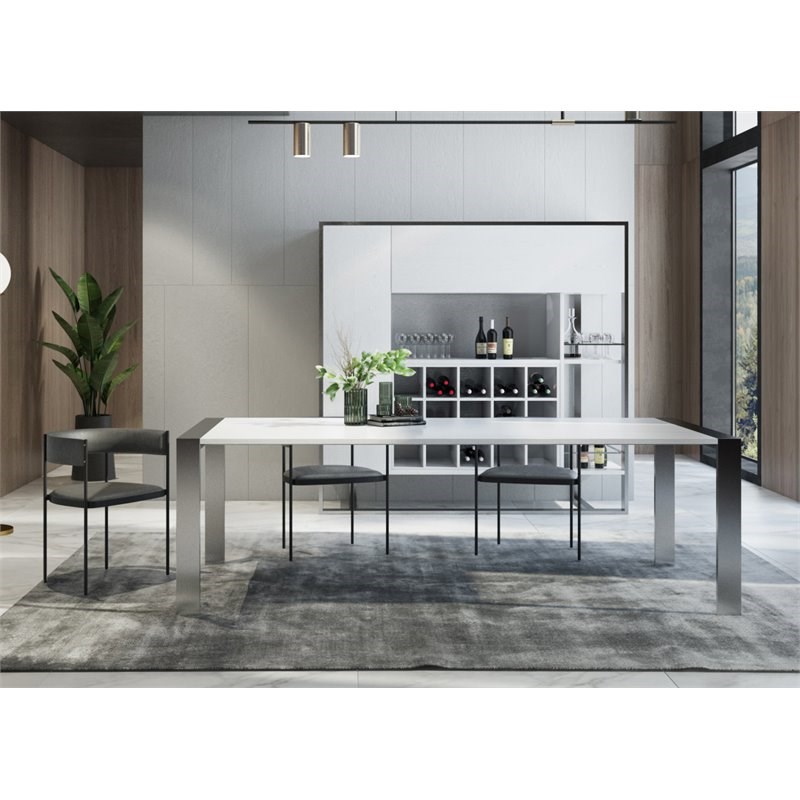 Modrest Fauna Modern Stainless Steel & Wood Dining Table in White