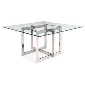 Modrest Keaton Square Modern Stainless Steel & Glass Dining Table - Clear/Chrome