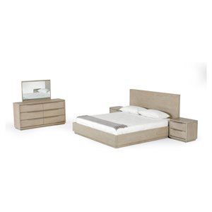 Modrest Samson 66x87&quot Contemporary Wood Veneer Queen Bed in Gray/Silver