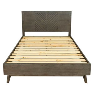 Modrest Daisy 63x84&quot Mid-Century Solid Wood Chevron Queen Bed in Brown