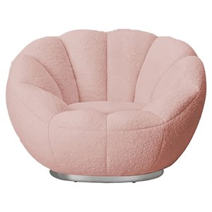 modrest dacano sherpa fabric & stainless steel accent chair in pink