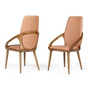 Modrest Valier 18.5&quot Modern Wood & Faux Leather Dining Chair in Brown/Walnut