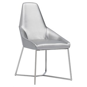 Modrest Sarah 17&quot Modern Stainless Steel & Faux Leather Dining Chair in Gray
