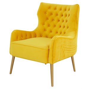 modrest everly contemporary velvet upholstered accent chair in yellow