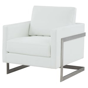 Modrest Prince Contemporary Fabric & Metal Accent Chair in White/Silver