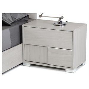 modrest ethan 2-drawer modern wood & stainless steel left nightstand in gray