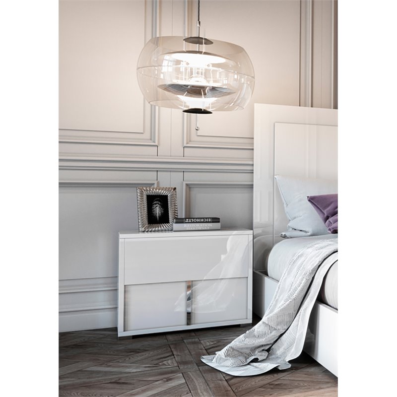 Modrest Nicla 2-Drawers Engineered Wood Bedroom Nightstand in White Gloss