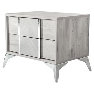 modrest alexa 2-drawer modern mdf wood & metal nightstand in light gray