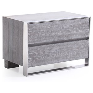modrest arlene modern wood & stainless steel nightstand in elm gray