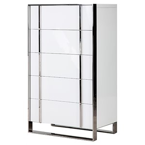 modrest francois 5-drawer modern stainless steel & mdf wood chest in white