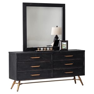 Modrest Tabitha 28x47&quot Modern Pine Wood and Glass Mirror in Dark Brown/Clear