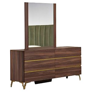 Modrest Calabria 41x39&quot Modern Glass & Laminate Mirror in Matte Walnut/Clear