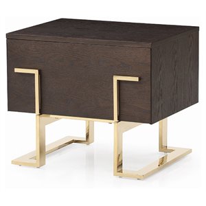 modrest moontide 1-drawer modern wood nightstand in smoked ash brown/gold