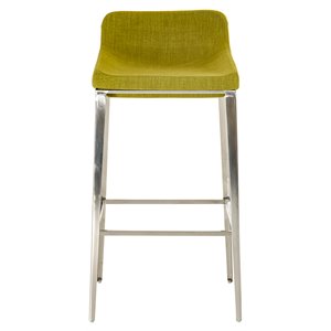 Modrest Adhil 30&quot Mid-Century Stainless Steel & Fabric Bar Stool in Green